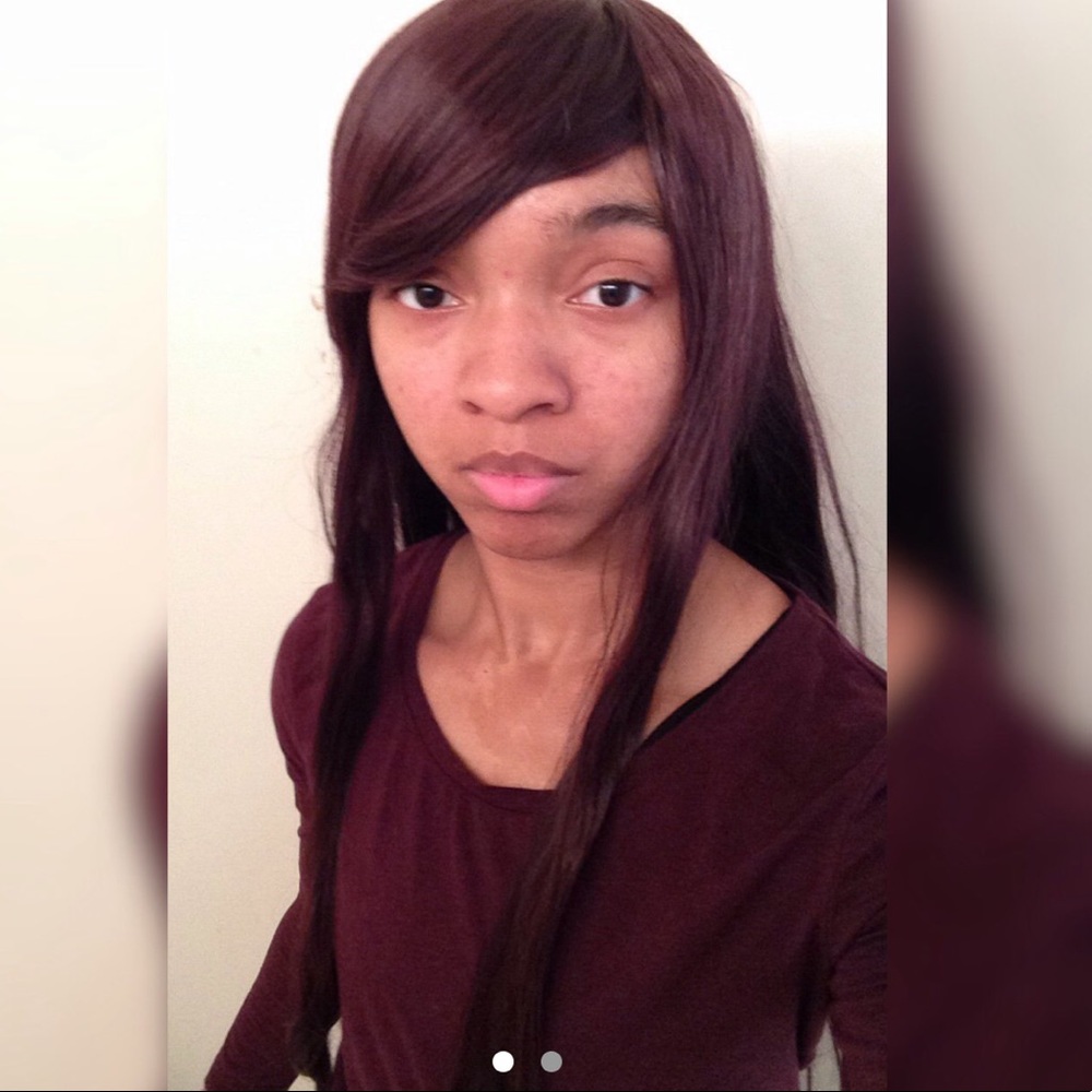 Long brown and maroon wig